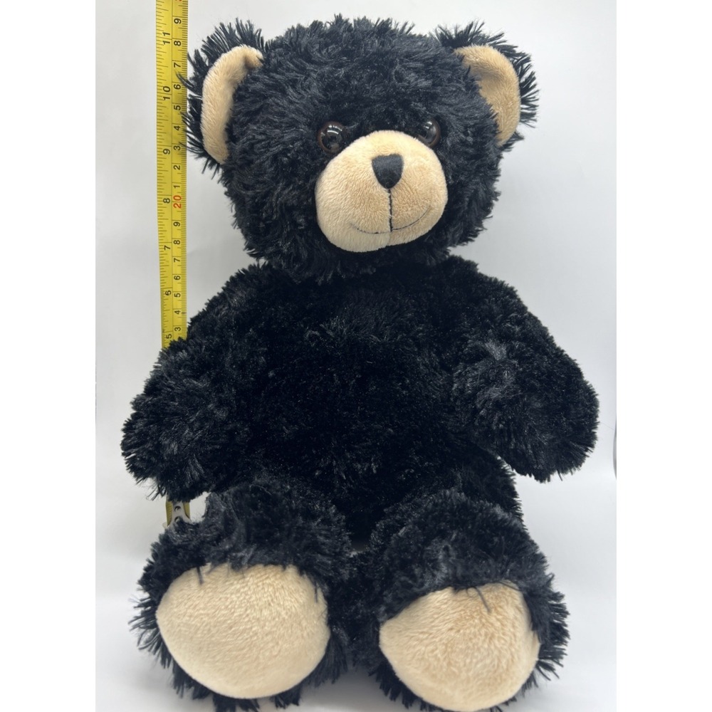 Plush Build A Bear Teddy Bear Black Fur - Smile Tan‎ Ears Feet And Snout 17" - Picture 11 of 12